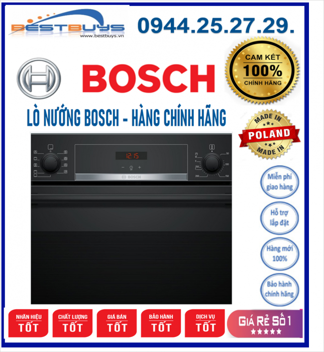 Lò nướng Bosch HBS534BB0B, Dung tích 71 Lít, Lò Mầu Đen SangTrọng Hiện Đại Phù Hợp Cho Mọi Gian Bếp. MỚI 2021, HÀNG CHÍNH HÃNG