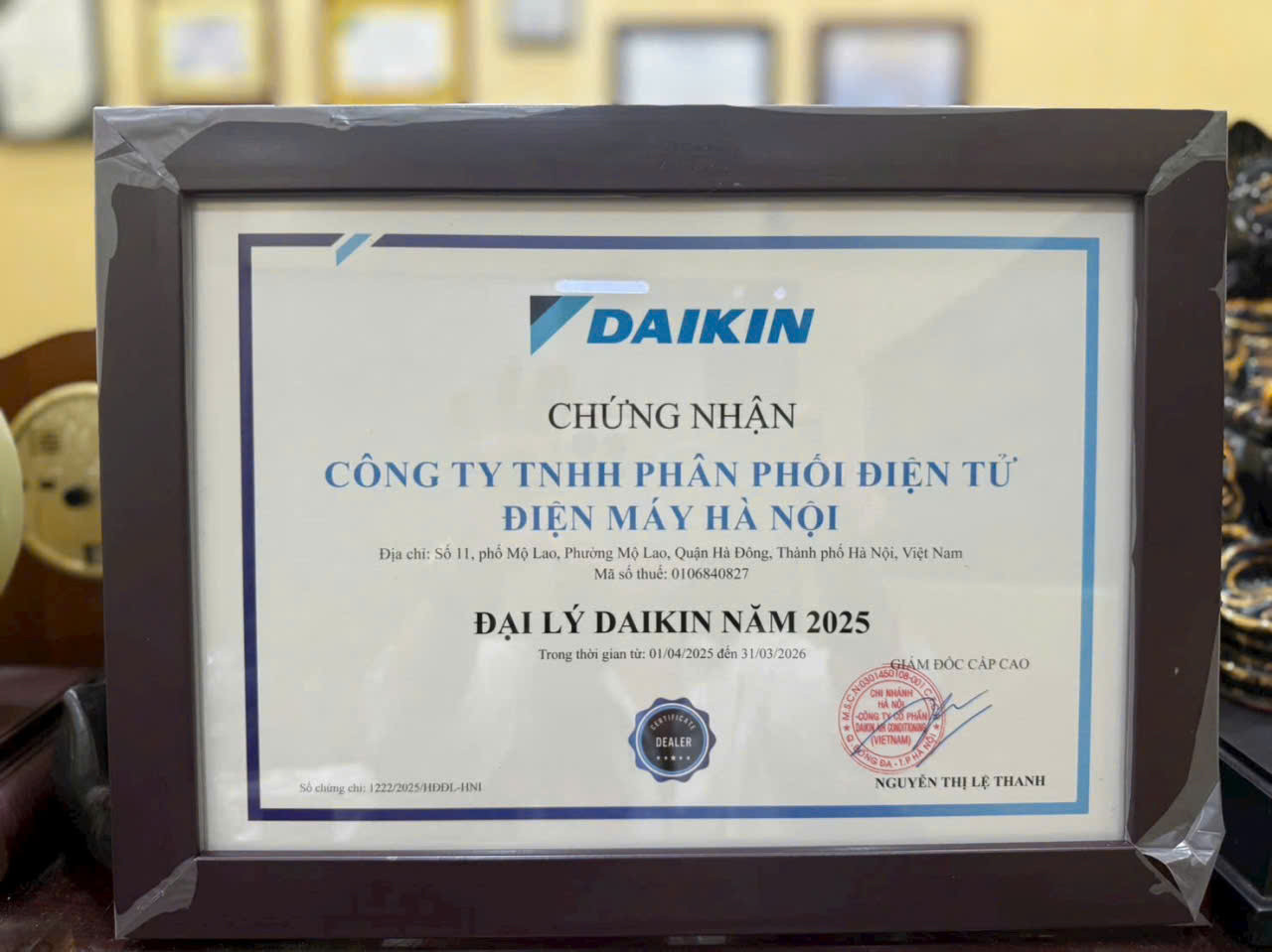 Chứng nhận đại lý DAIKIN 2025