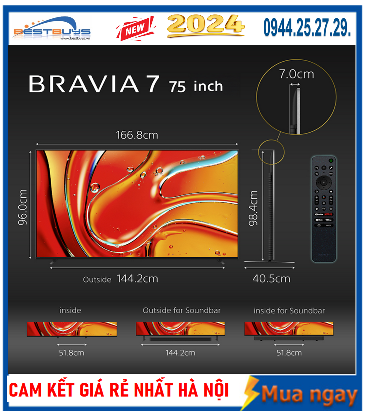 Tivi sony 75 inch Bravia 7 K-75XR70 giá rẻ nhất chắc chắn sẽ là tivi bán chạy nhất năm 2024 !