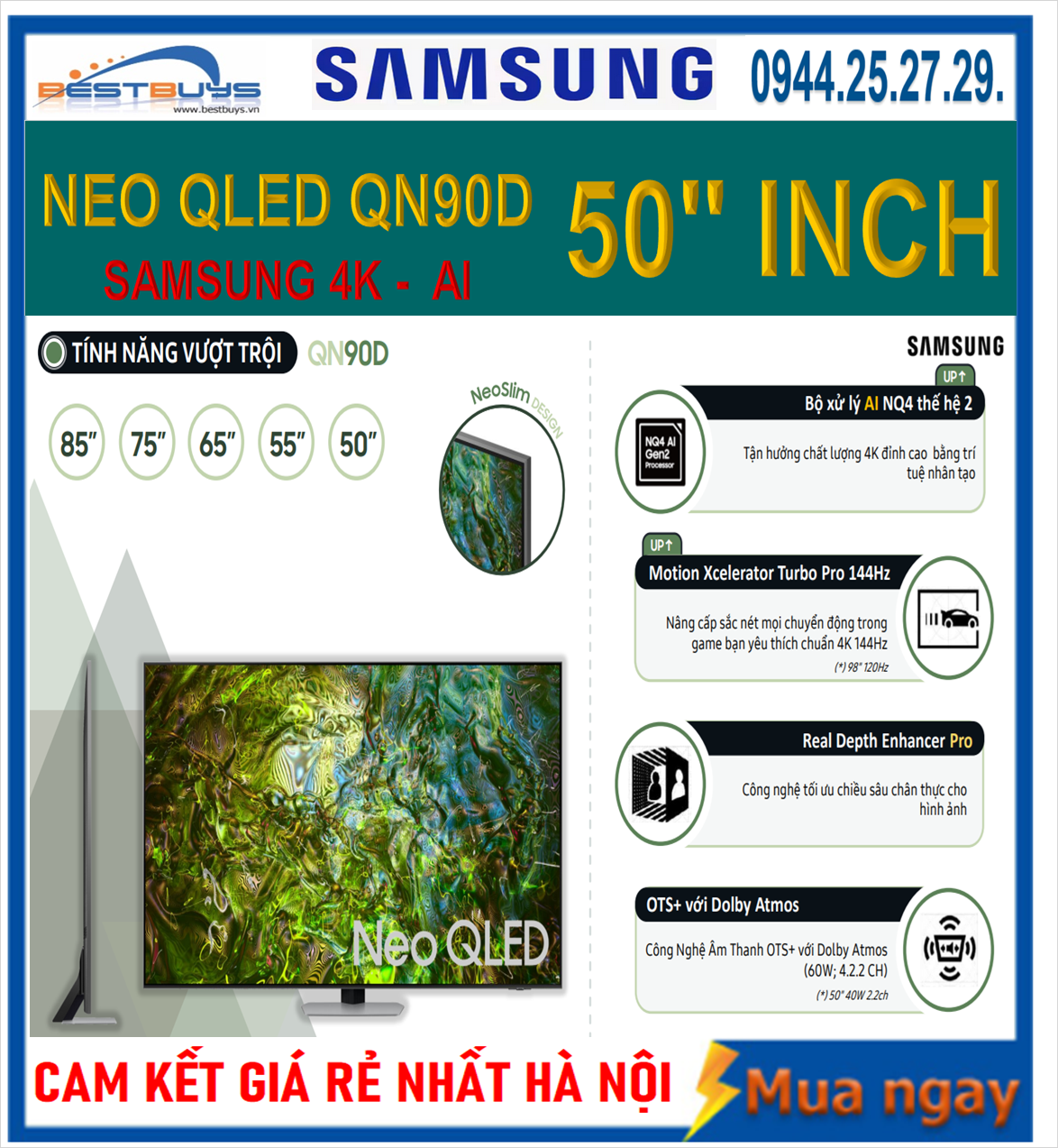 Mua,bán tivi Samsung 50 inch Neo QLED 4K 50QN90D chính hãng giá rẻ nhất HÀ NỘI !