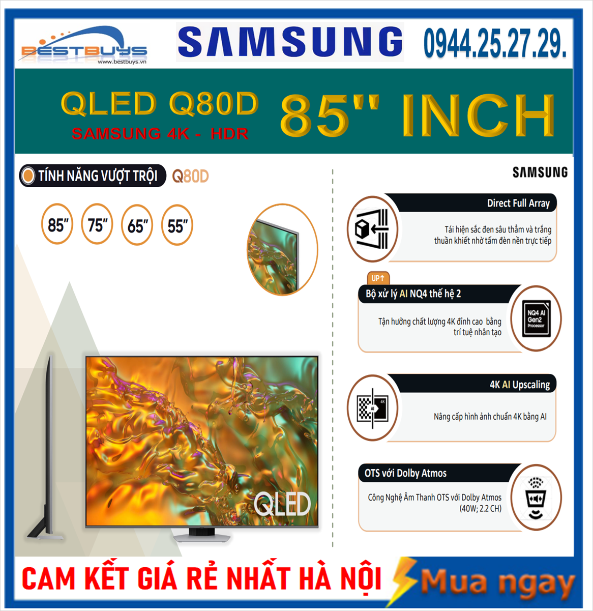 Mua,bán tivi Samsung 85 inch QLED 4K 85Q80D chính hãng giá rẻ nhất HÀ NỘI !