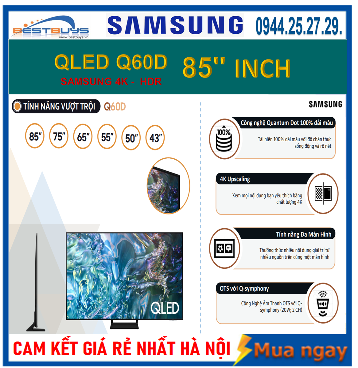 Mua,bán tivi Samsung 85 inch QLED 4K 85Q60D chính hãng giá rẻ nhất HÀ NỘI !