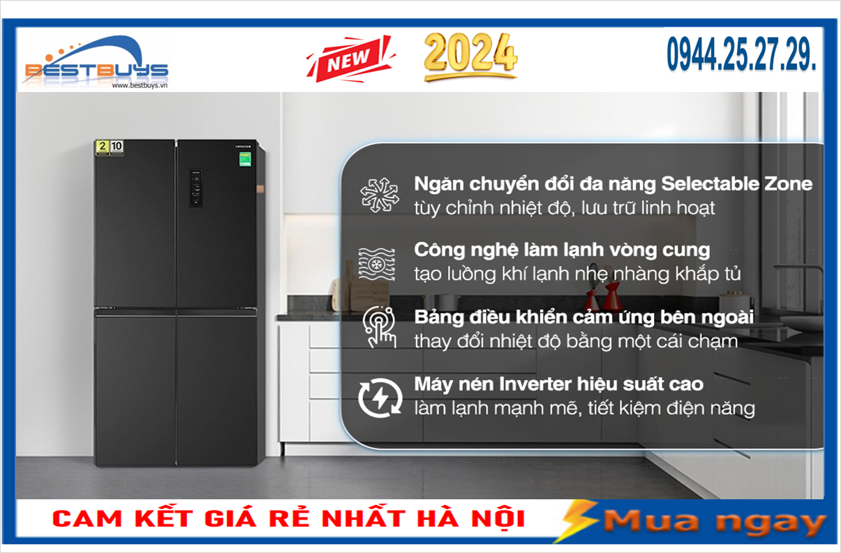 Nơi Bán Tủ Lạnh Hitachi 4 Cánh Ngăn Đông Dưới 466L Inventer HR4N7522DSDXVN với giá rẻ nhất 