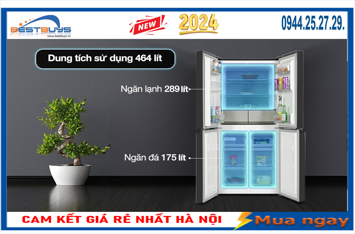 Nơi Bán Tủ Lạnh Hitachi Inventer 4 Cánh Ngăn Đông Dưới 464L Lấy nước ngoài HR4N7520DSWDXVN với giá rẻ nhất hiện nay !