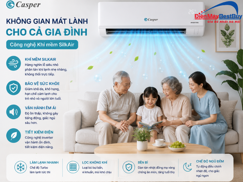 Khí mềm SilkAir trên máy lạnh Casper mang đến cảm giác mát dễ chịu