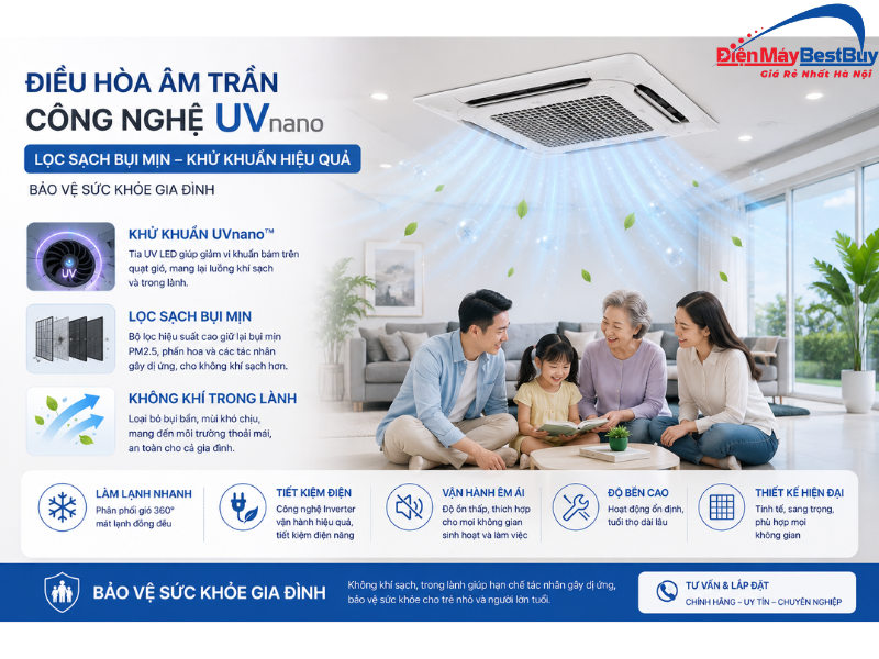 Lọc sạch bụi mịn trên điều hòa âm trần LG bảo vệ không gian sống hiện đại