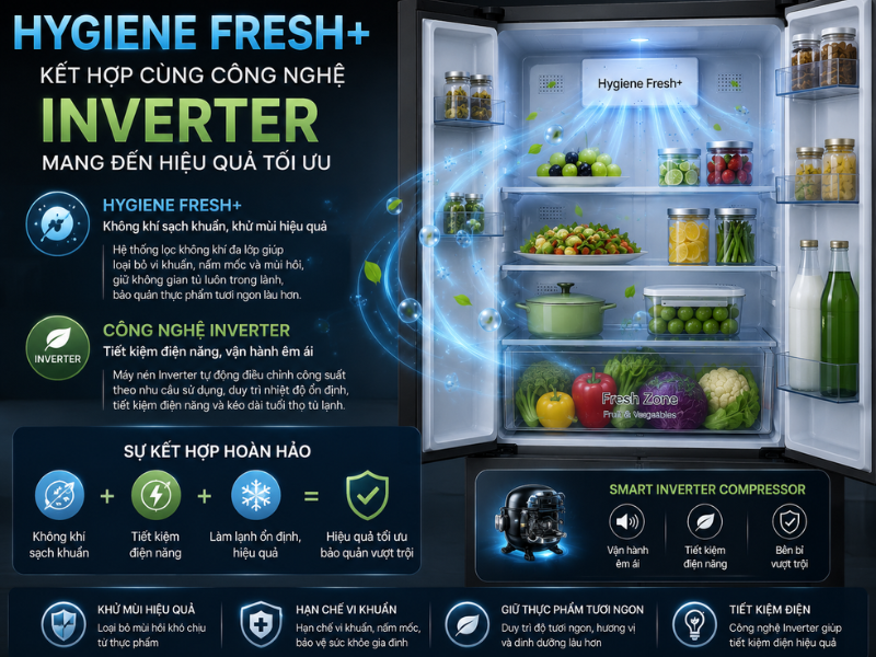 Công nghệ Hygiene Fresh+ trên tủ lạnh LG giúp bảo quản thực phẩm sạch khuẩn, tươi ngon