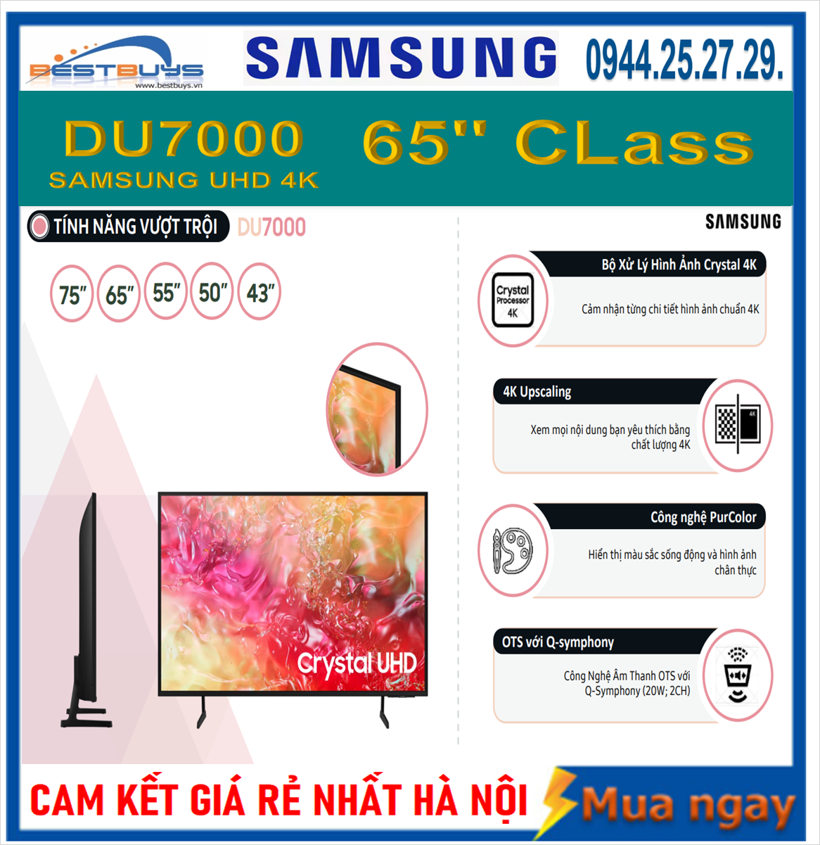 Tivi Samsung 65 inch MỚI 2024 giá rẻ nhất hà nội