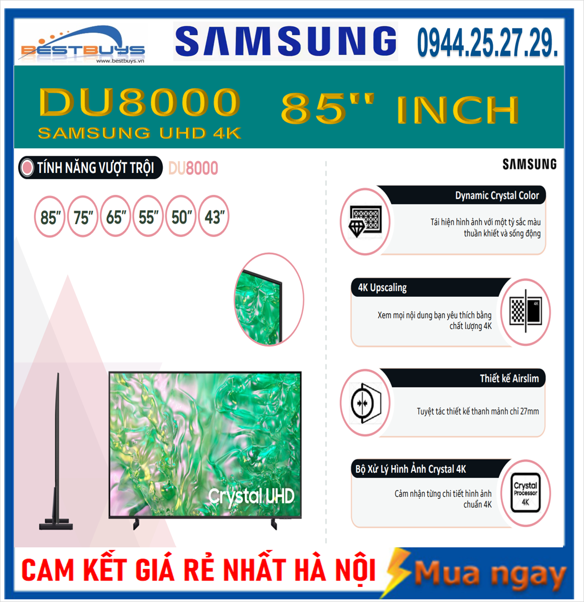 Tivi Samsung 85 inch vừa được ra mắt đầu năm 2024 có giá rẻ nhất Hà Nội 