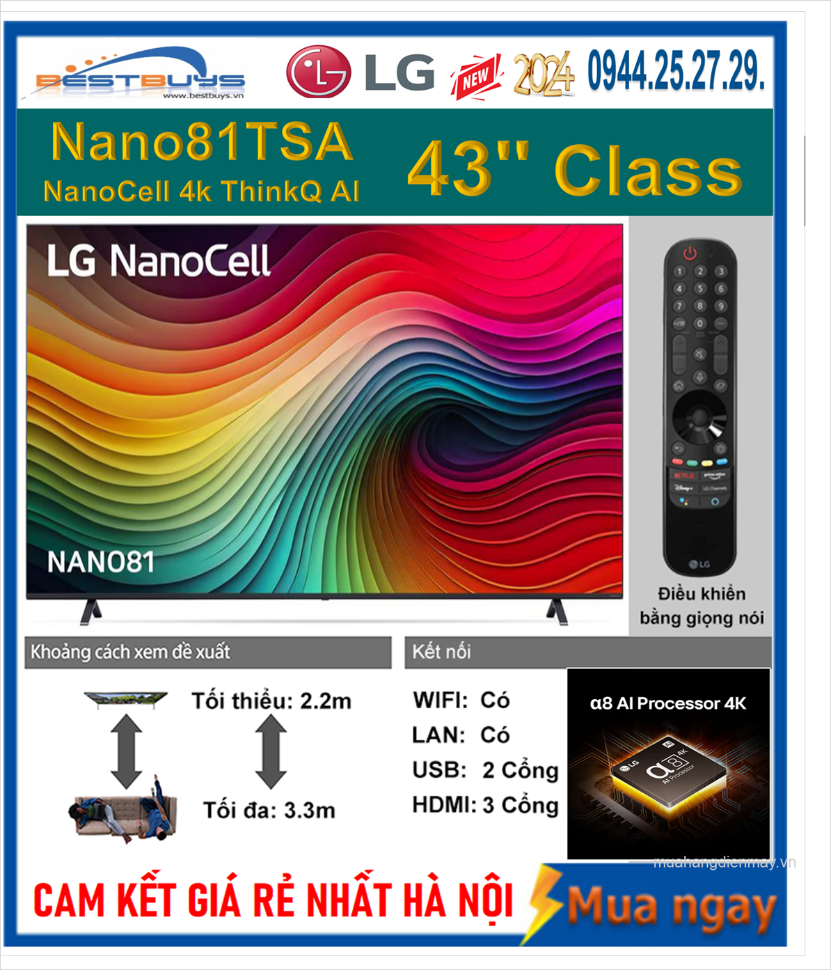 Bán Tivi LG 43 inch 43Nano81TSA Mới 2024 giá rẻ nhất hà nội