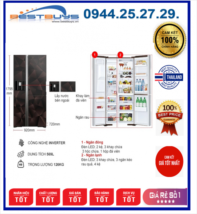 Tủ lạnh Hitachi Inverter 569 lít R-FM800XAGGV9X (GBZ)