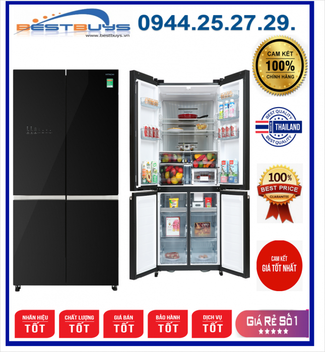 Tủ lạnh Hitachi Inverter 569 Lít 4 cửa WB640VGV0 (GBK) Mới 2020