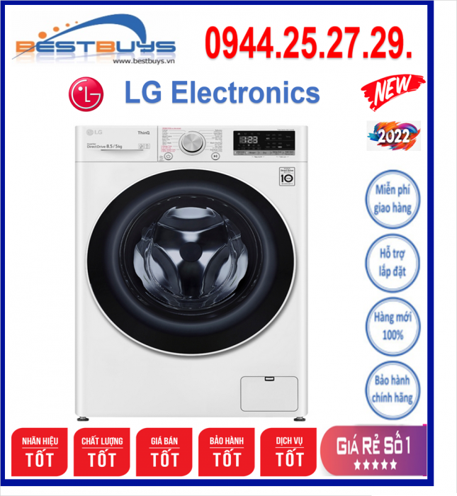 Máy giặt thông minh LG AI DD 8.5kg+ sấy 5kg (FV1408G4W)  Mới 2020