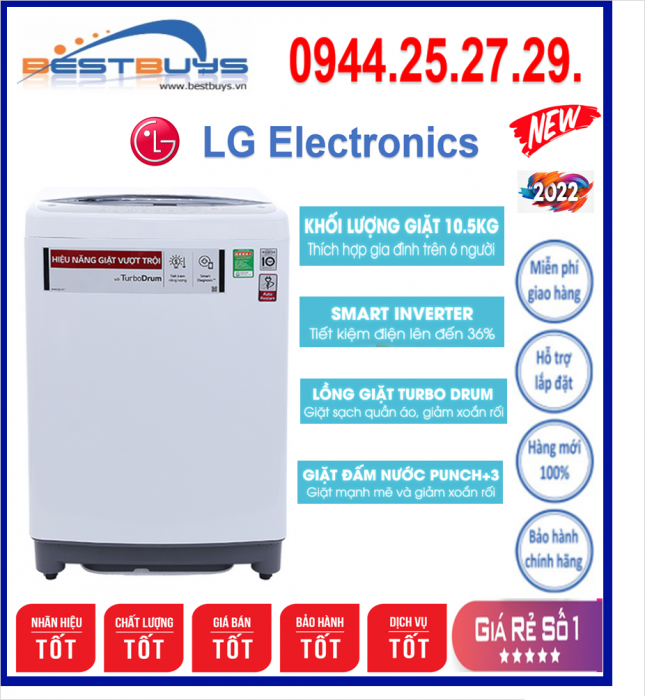 Máy giặt LG lồng đứng 10.5kg ( T2350VS2W ) Smart Inverter MỚI 2020