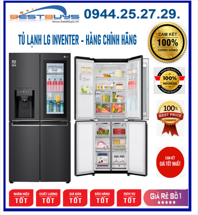 Tủ lạnh LG Inverter 496L 4 cửa GR-X22MB Mới 2021