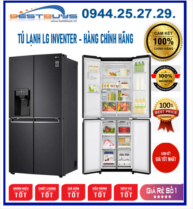 Tủ lạnh LG Inverter 494L 4 cửa GR-D22MB Mới 2021