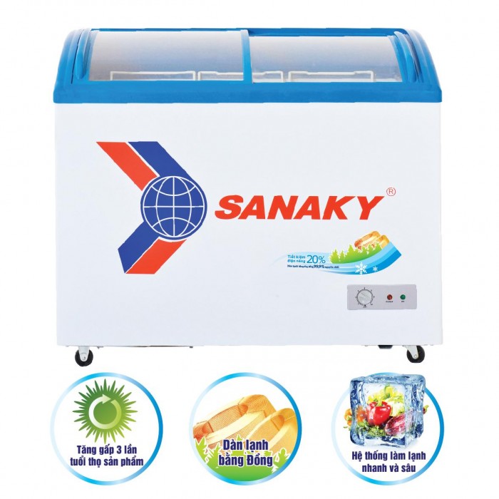 Tủ đông sanaky VH-4899K ( 324 lít, 1 ngăn đông, 2 cánh lùa, mặt kính cong, dàn lạnh đồng )