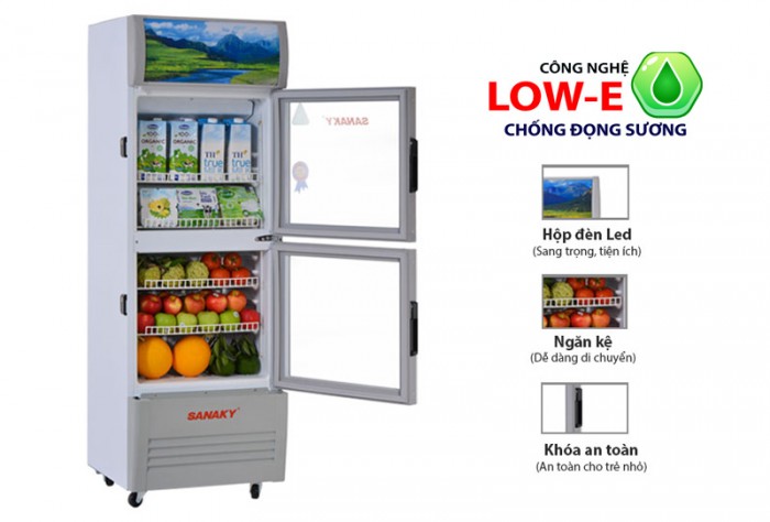 Tủ mát Sanaky VH-258WL công nghệ LOW - E ( 210 lít, 2 cánh kính trên dưới, chống đọng sương mờ )