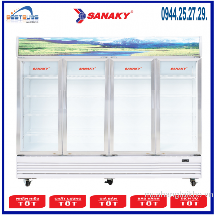 Tủ mát Sanaky VH-2209HP ( 2000 lít, 4 cánh mở, mặt kính )
