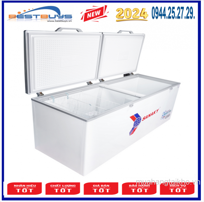 Tủ đông Sanaky Inverter VH-8699HY3 ( 760 lít, 1 ngăn đông, 2 cánh mở, dàn lạnh đồng )