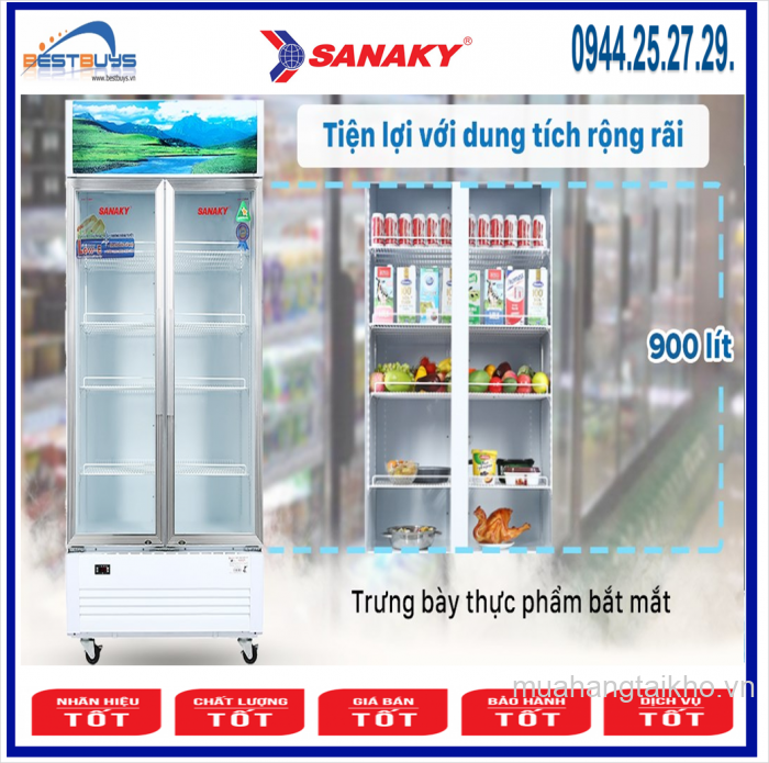 Tủ mát Sanaky Inverter VH-1009HP3 ( 900 lít, 2 cánh mở, mặt kính )