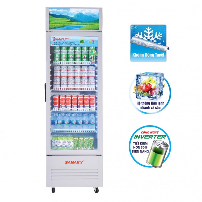 Tủ mát Sanaky Inverter VH-358K3L công nghệ LOW - E ( 290 lít, 1 cánh kính, chống đọng sương mờ )