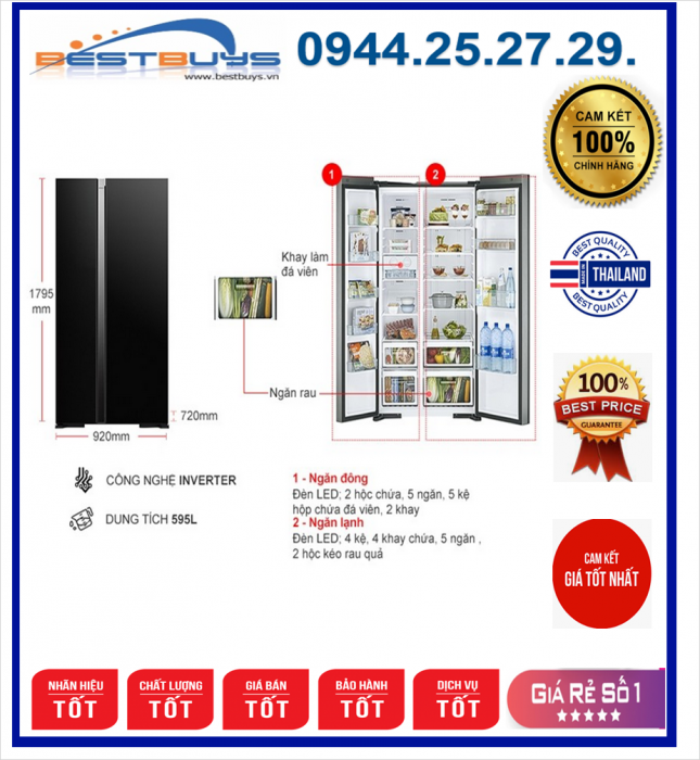 Tủ lạnh Hitachi inverter 595 lít R-S800PGV0 (GBK)  Mới 2021