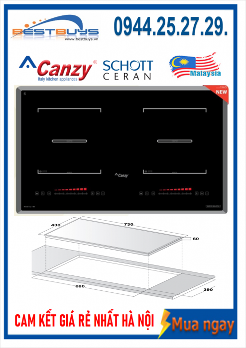 Bếp từ Canzy CZ I89, nhập khẩu Malaysia, inverter tiết kiệm điện, hàng chính hãng MỚI 2020