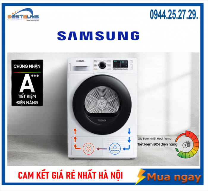 Máy sấy bơm nhiệt Samsung 9 Kg DV90TA240AE/SV