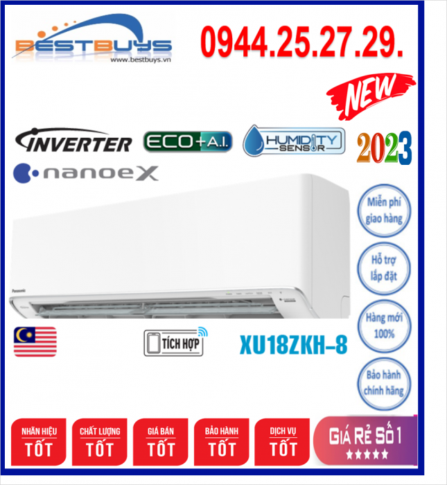 Điều hòa Panasonic inverter 1 chiều 18.000BTU XU18ZKH-8 MỚI 2023
