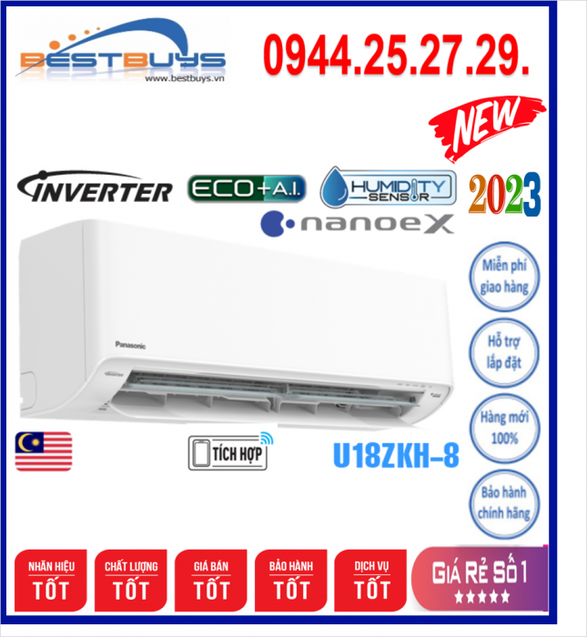 Điều hòa Panasonic 18.000BTU 1 chiều inverter U18ZKH-8 MỚI 2023
