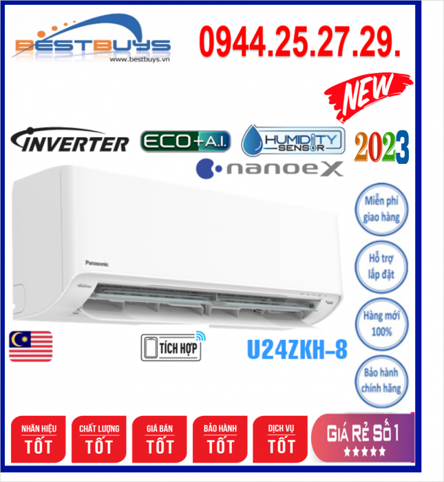 Điều hòa Panasonic 24.000BTU 1 chiều inverter U24ZKH-8 MỚI 2023