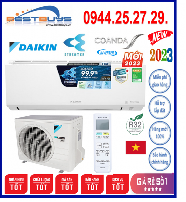 Điều hòa Daikin 21000 một chiều inventer FTKF60XVMV Giá rẻ nhất Hà Nội