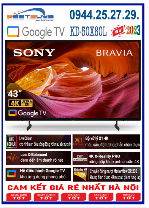 Google Tivi Sony 50X80L [ KD50X80L] 4K 50 inch MỚI 2023