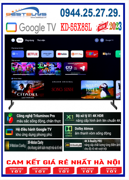 Google Tivi Sony 55X85L [ KD-55X85L] 4K 55 inch MỚI 2023