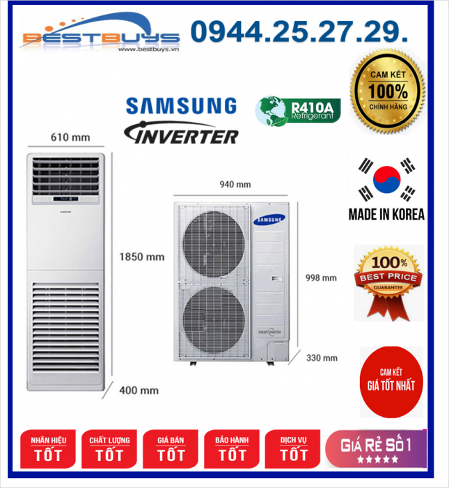 Điều hòa tủ đứng Samsung 36.000BTU 1 chiều inverter AC036KNPDEC/SV ( Phòng 40m2-55m2 )
