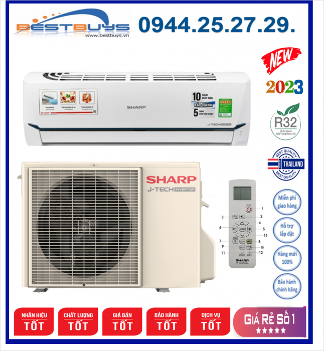 Điều hòa Sharp 9000 BTU 1 chiều Inverter AH-X9XEW gas R-32