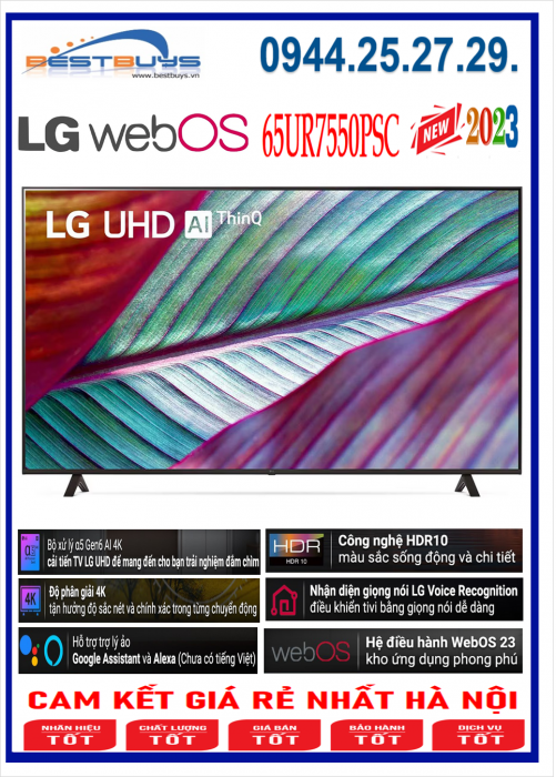 Smart Tivi LG 4K 65 inch 65UR7550PSC ThinQ AI Mới 2023