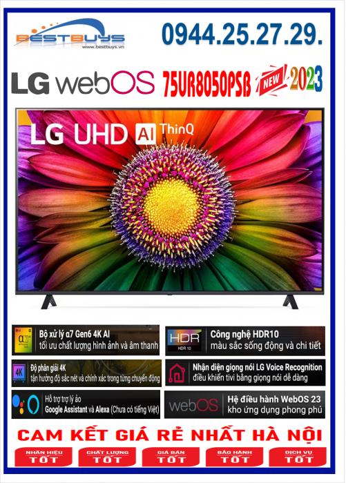 Smart Tivi LG 4K 75 inch 75UR8050PSB Mới 2023