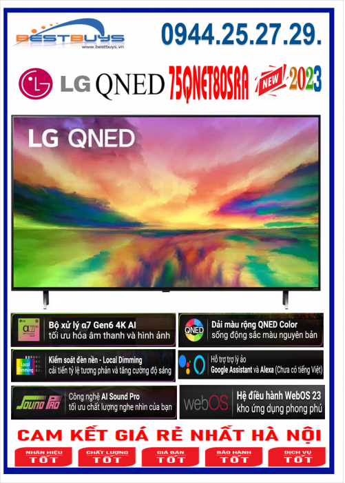 Smart Tivi LG QNED 4K 75 Inch 75QNED80SRA MỚI 2023