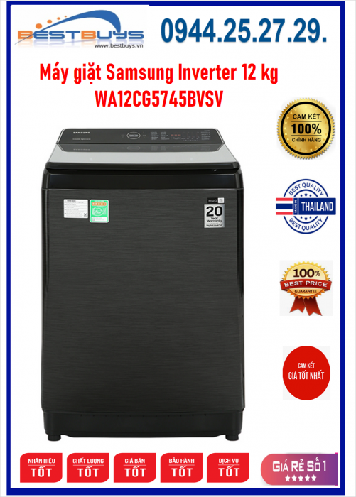 Máy giặt Samsung Inverter 12 kg WA12CG5745BVSV [WA12CG5745BV] MỚI 2023