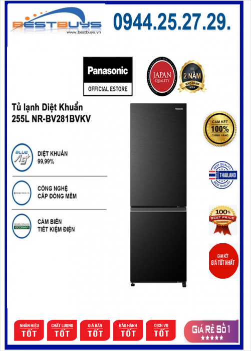  Tủ lạnh Panasonic NR-BV281BVKV Inverter 255 lít