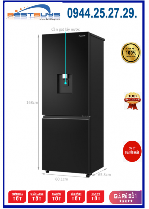 Tủ lạnh PANASONIC NR-BV331GPKV 300 lít Inverter màu đen