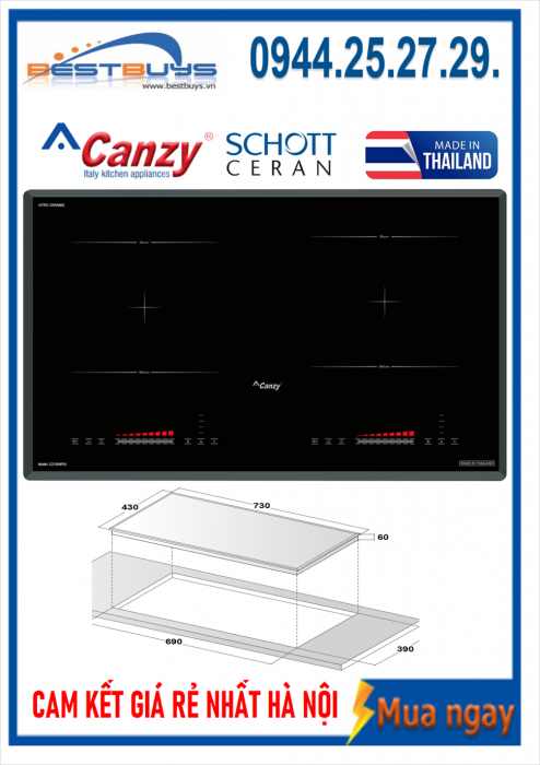 Bếp từ 2 VÙNG NẤU Canzy CZ-88NPSI - MADE IN THAILAN MỚI 2023