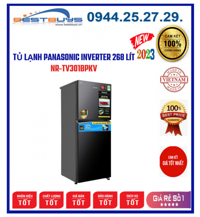 Tủ Lạnh Panasonic NR-TV301BPKV Inverter 268 Lít 