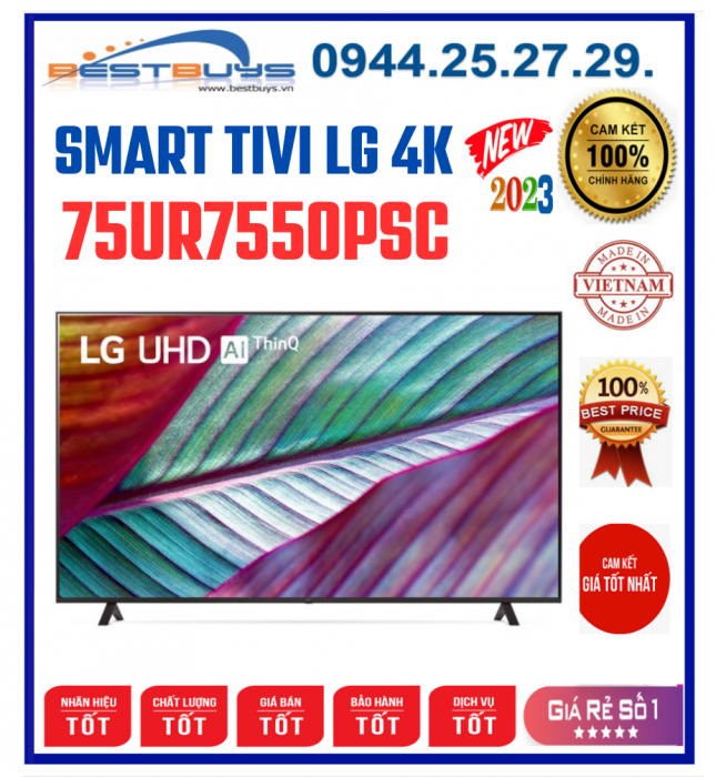 Smart Tivi LG 4K 75 inch 75UR7550PSC ThinQ AI Mới 2023