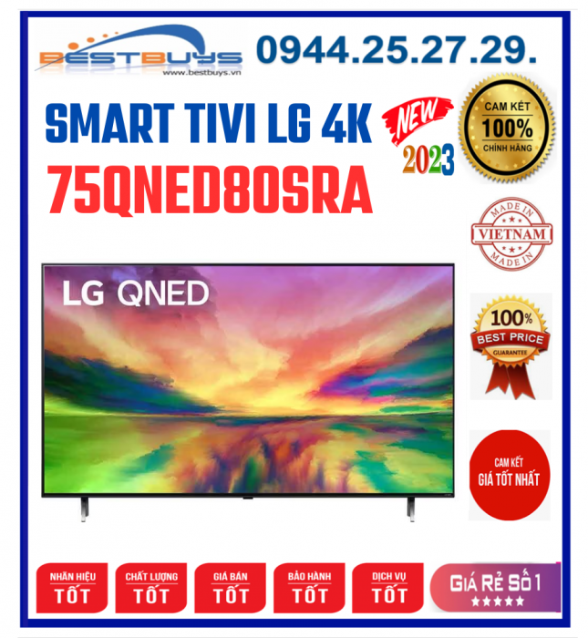 Smart Tivi LG QNED 4K 75 Inch 75QNED80SRA MỚI 2023