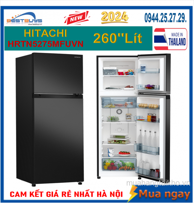 Tủ lạnh Hitachi 260 lít Inverter HRTN5275MFUVN Mới 2024