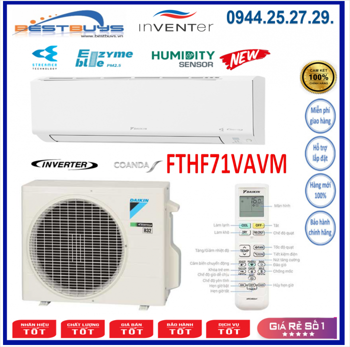 Điều hòa Daikin 2 chiều 24000BTU inverter gas R32 FTHF71VAVMV