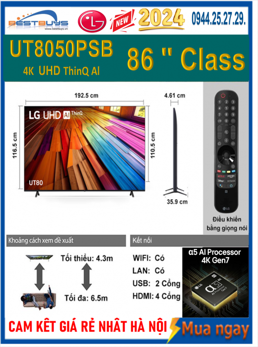 Smart Tivi LG 86UT8050PSB 4K 86 inch [2024]